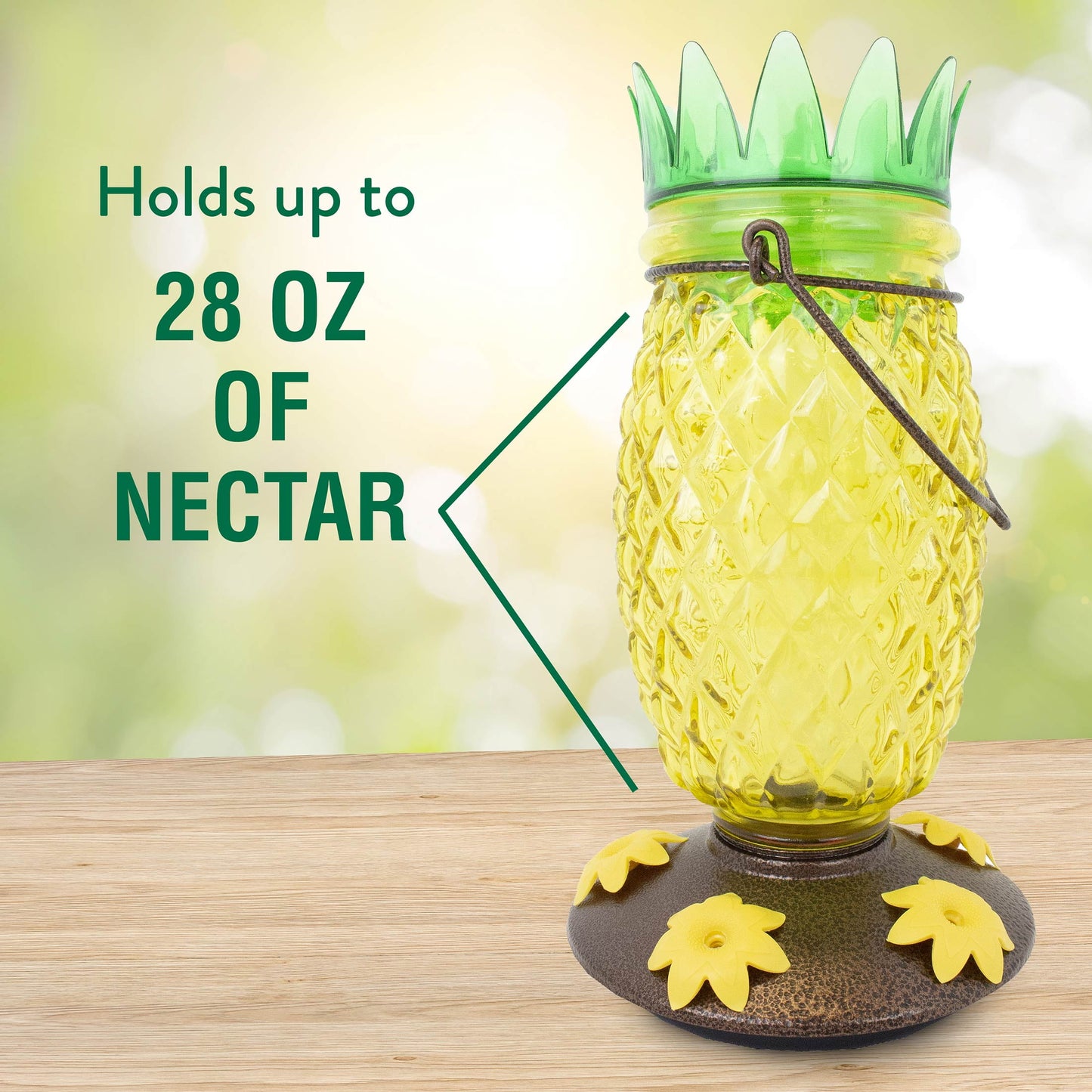 Yellow Pineapple Top-Fill Glass Hummingbird Feeder – 28 Oz