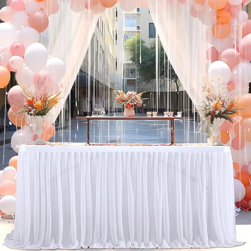 6/9FT Party Table Skirt Birthday Pleated Dessert Tablecloth Cover Wedding Festive Table Skirting Baby Shower Home Table Decor