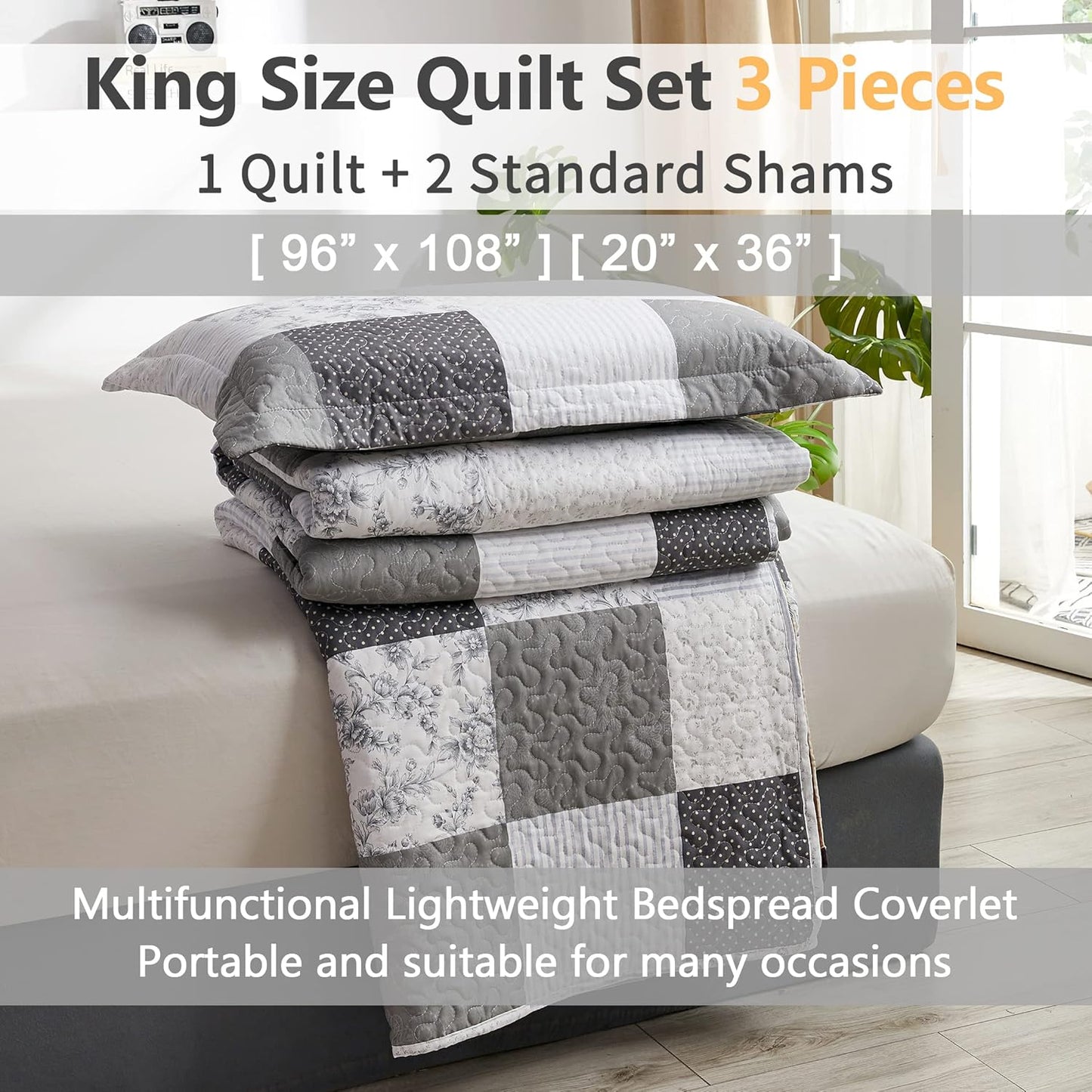 Quilt Set King Floral Bedspread Coverlet Plaid Patchwork Quilt Bedding Morden Lightweight Bedspread Reversible Home Quilts Grey Paisley Floral Quilt Bedspread Black White Plaid Quilt