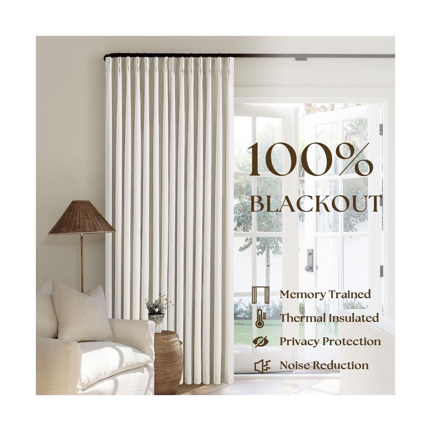 Natural Cream Linen Black Out Curtains 120 Inch Long for Living Room Bedroom ...