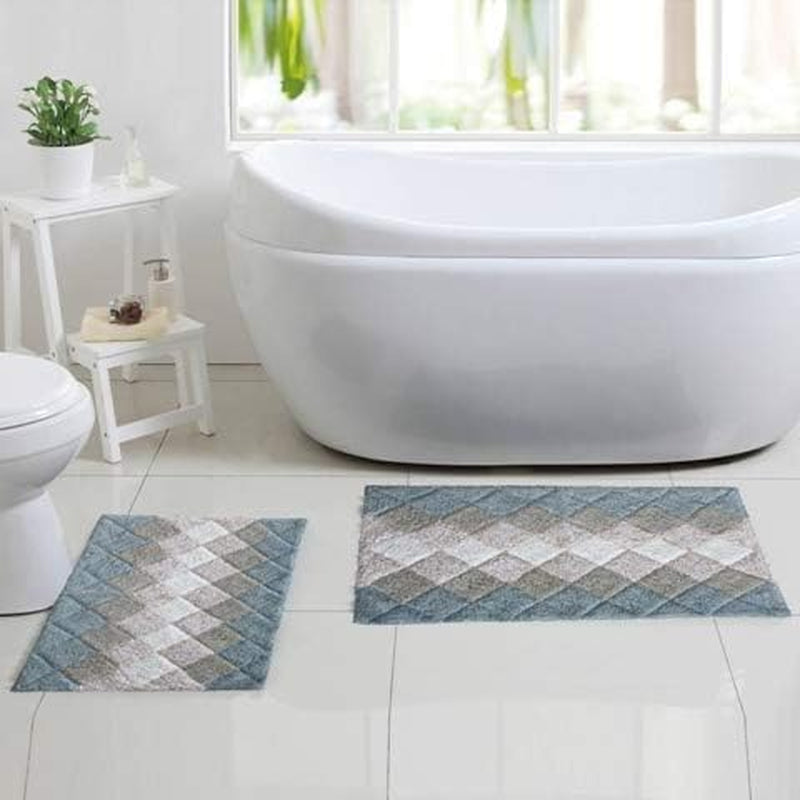 Bathroom Rugs Set 2Piece in 100%Cotton Albany Inspired Bath Rugs 21X32/17X34,Grey Beige Combo,Anitskid Bath Rugs Set,Cotton Bath Mat,Cotton Bath Rugs,Soft Absorbent Machine Washable,Non Slip Bath Rug