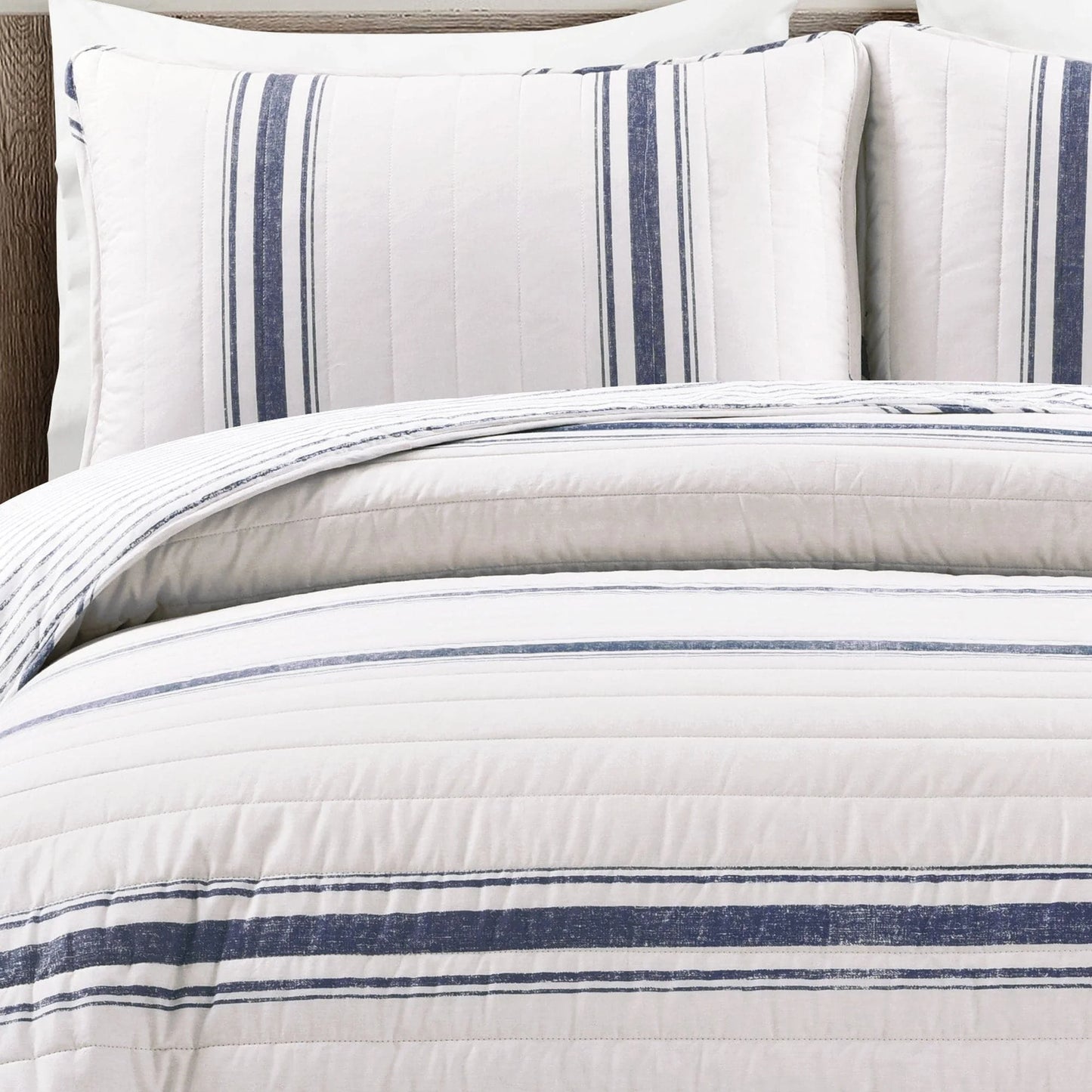 Farmhouse Stripe Reversible Cotton Quilt Black 2Pc Set Twin-Xl
