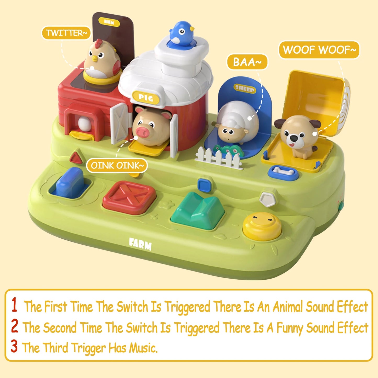 Baby Toys for 12 24 Months, Montessori Cause and Effect Toys, Musical Farm Toys, Learning Toys for 1 2 3 Year Old Girls Boys