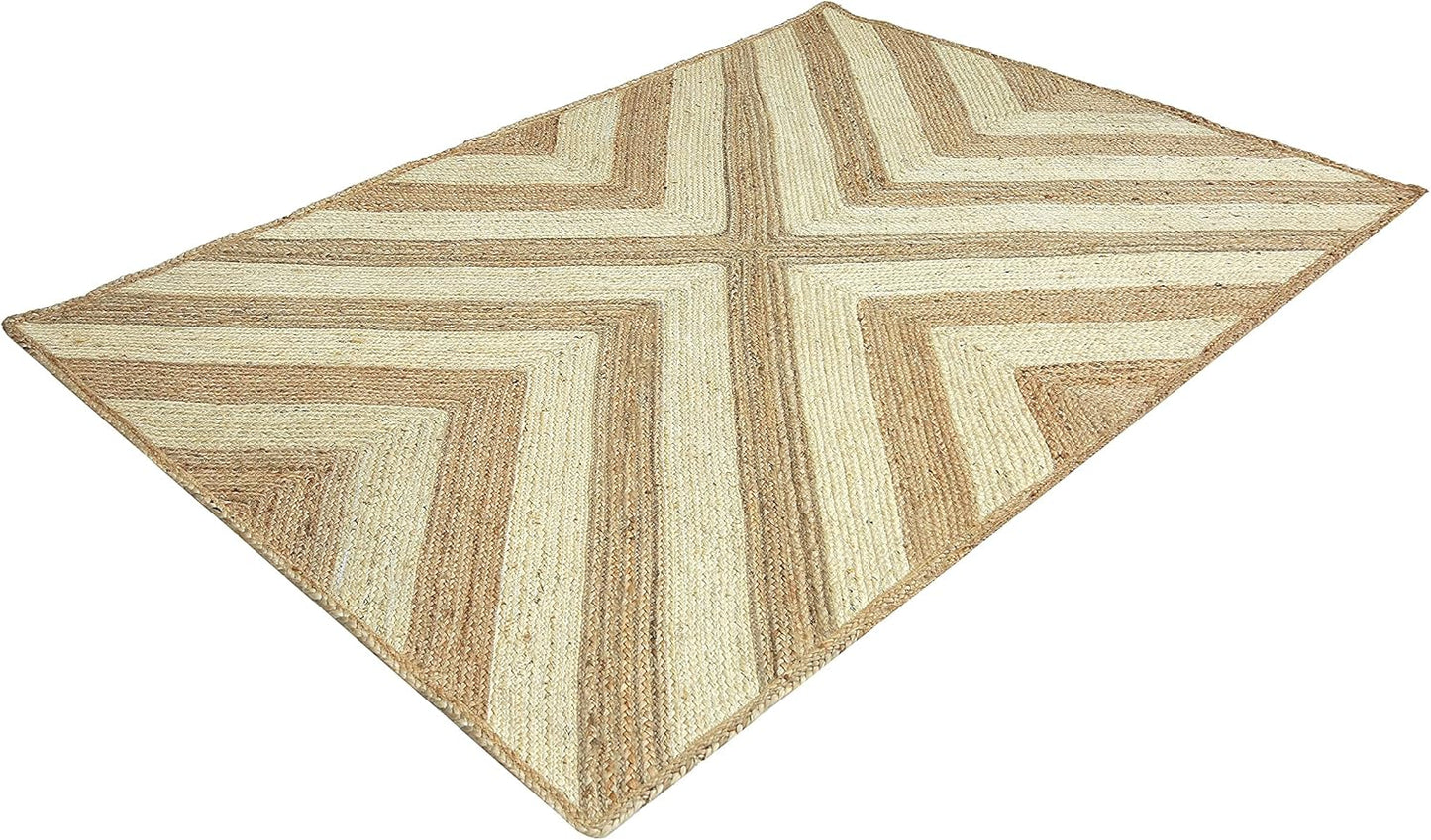 Premium Natural Fiber Woven 6' X 9' Chevron Jute Area Rug - Farmhouse Bohemian Textured Dining Room Rug Rugs