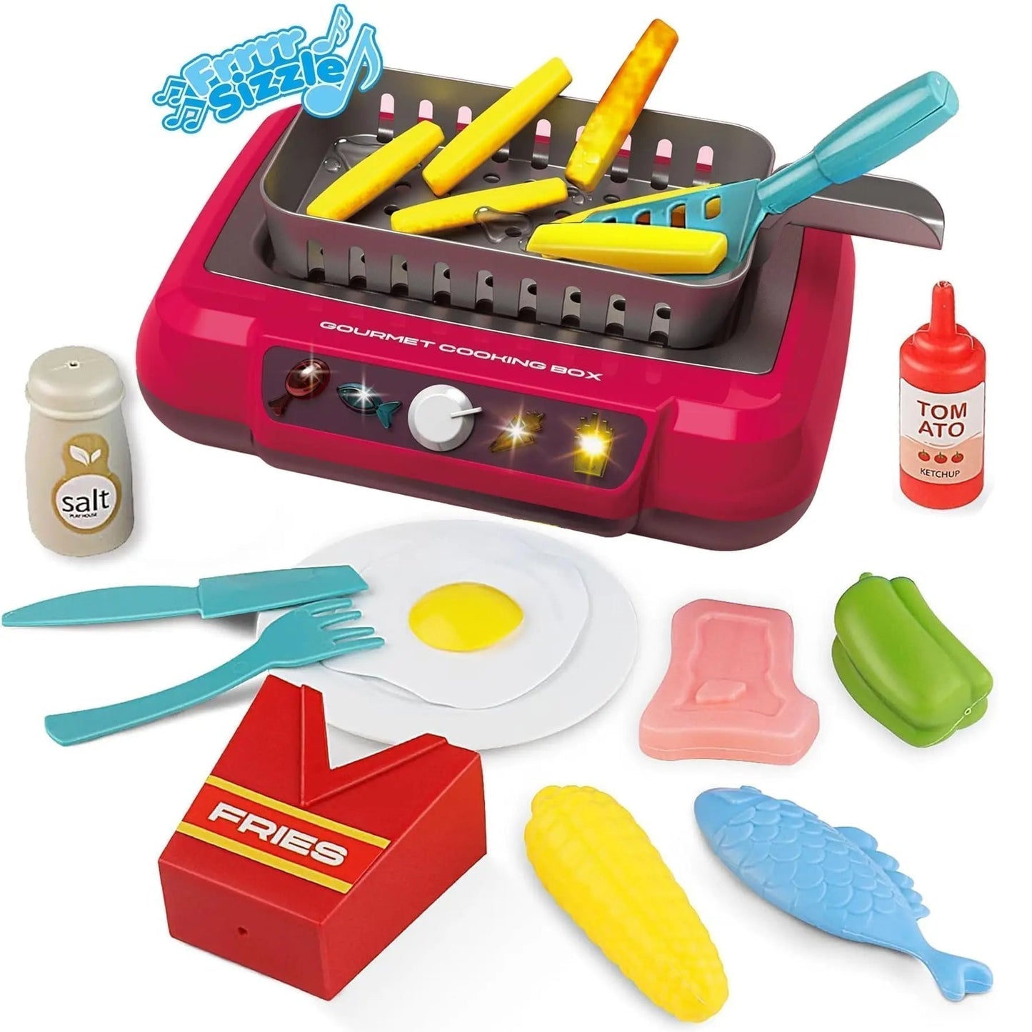 Kitchen Color-Changing Toys Food Gourmet Cooking Box Toy with Light 20PCS Simulation Playset Kitchen Accessories for Kids Gift
