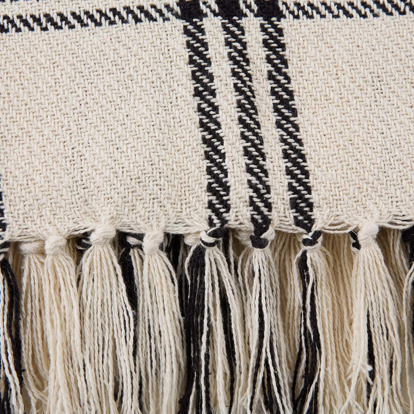 Modern Farmhouse Plaid Collection Cotton Fringe Throw Blanket, 50X60, White/Black