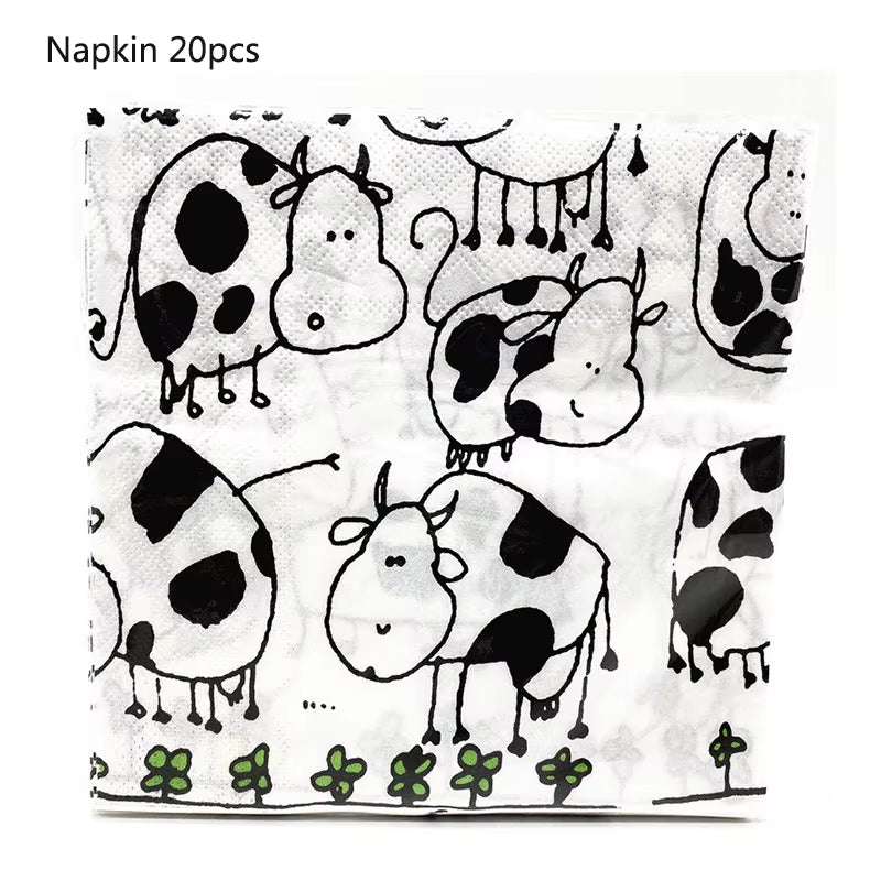 Farm Cow Theme Birthday Party Animal Party Cow Decoration Disposable Cups Plates Flags Tablecloth Baby Shower Balloon Decoration