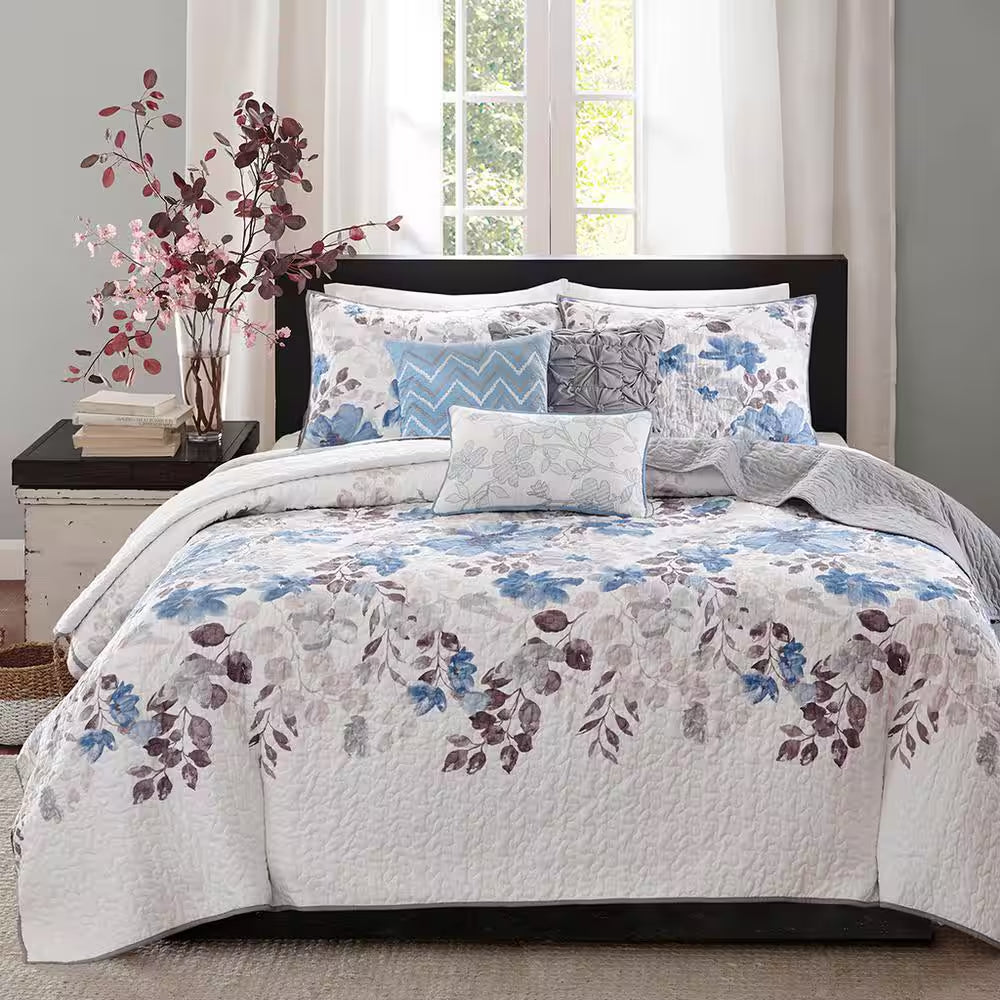 Piper 6-Piece Blue Microfiber Full/Queen Quilt Set
