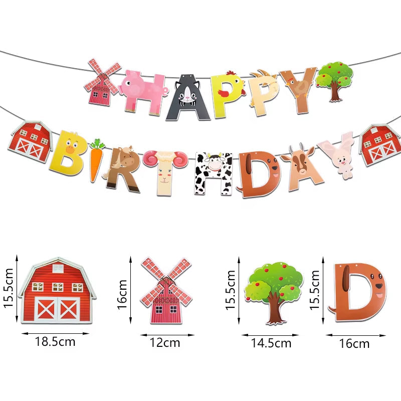 Farm Birthday Party Banner Cartoon Animal Party Decoration Farm Pig Cat Banner Kids Birthday Party Garland Kids Party Supplies