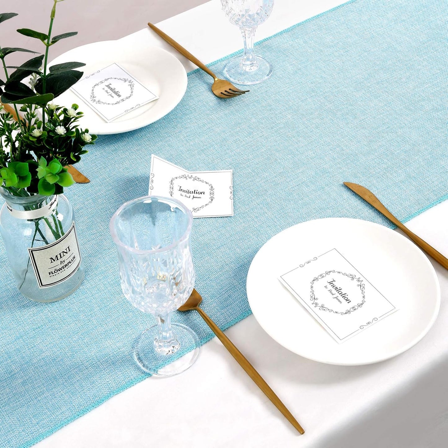Burlap Table Runner Baby Blue Party Table Runners 2 Pack 13X84 Inch Farmhouse Spring Table Linen for Family Dining Ceremony Table Decoration