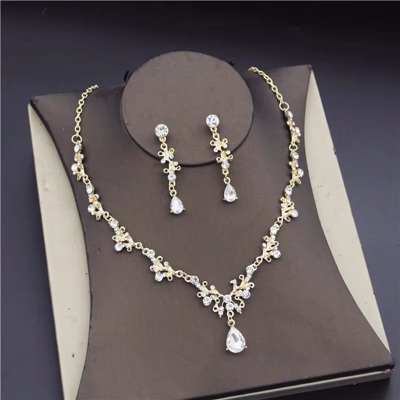 Fashion Bridal Jewelry Sets for Women Earring Necklace Set Rhinestone Crystal Wedding Necklaces Earrings Sets