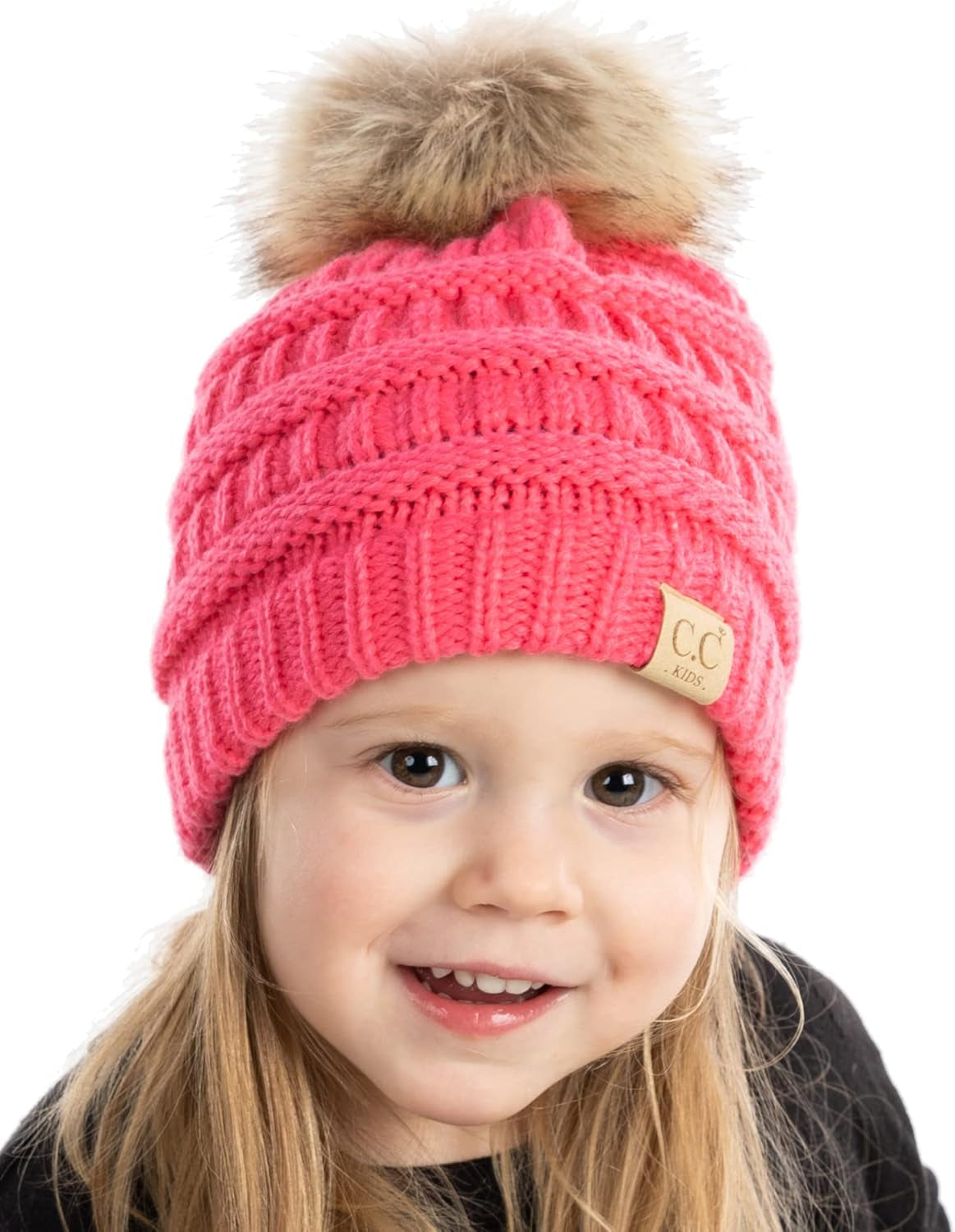 Cozy Toddler Cable Knit Pom Beanie - Warm Winter Hat for Kids