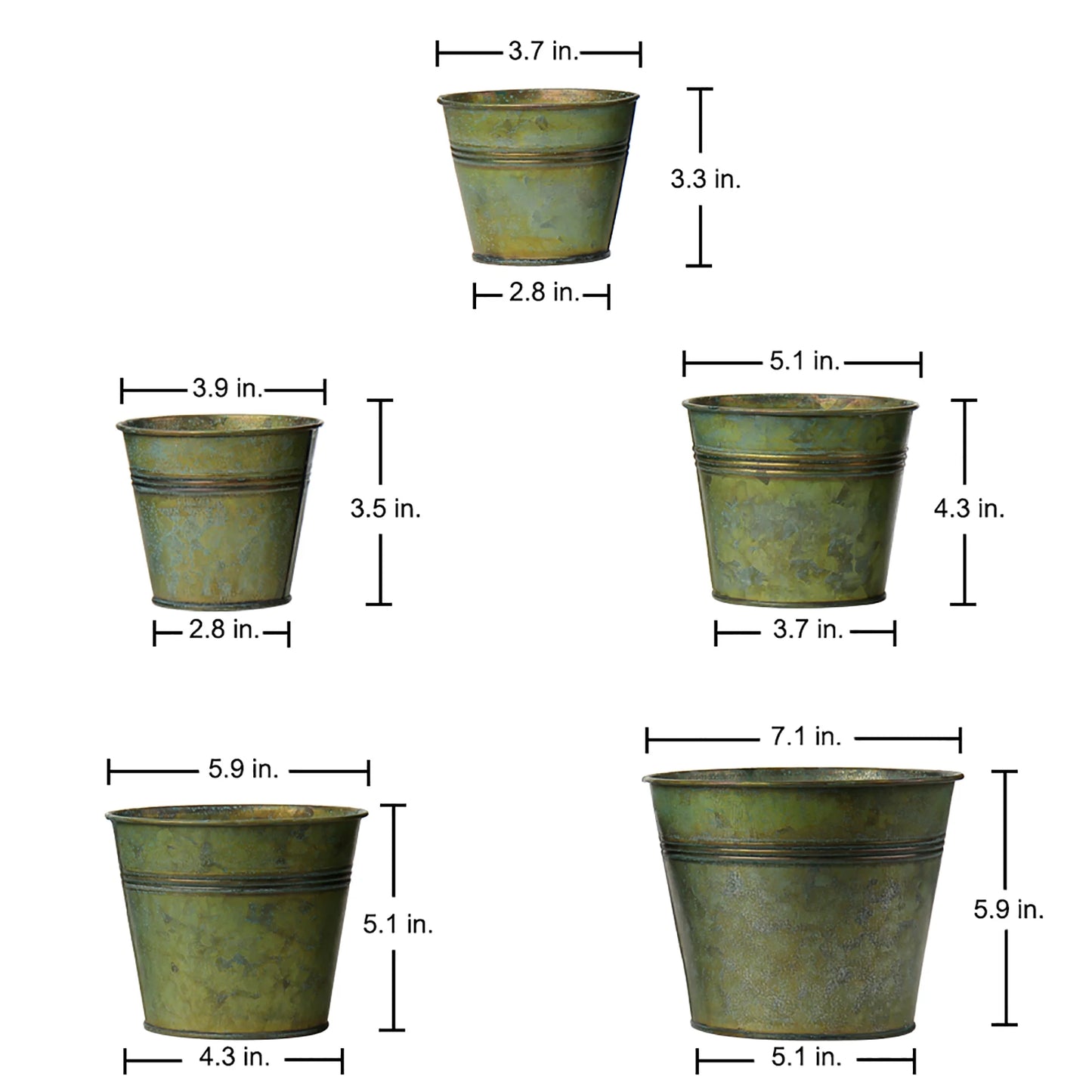 5Pcs Galvanized Buckets Rustic Farmhouse Metal Pail Bucket Flower Bucket Plants Pot Home Indoor Outdoor Decor Tin Planter