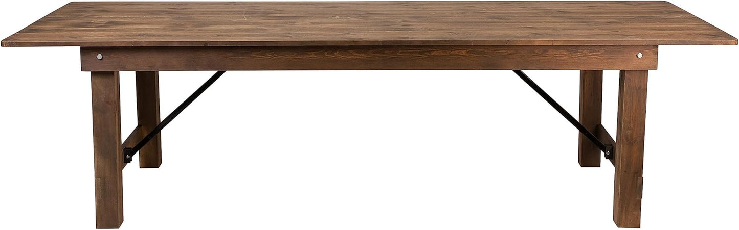 Hercules Series 9' X 40" Rustic Solid Pine Folding Dining Table, Rectangular Antique Farmhouse Dining and Event Extension Table