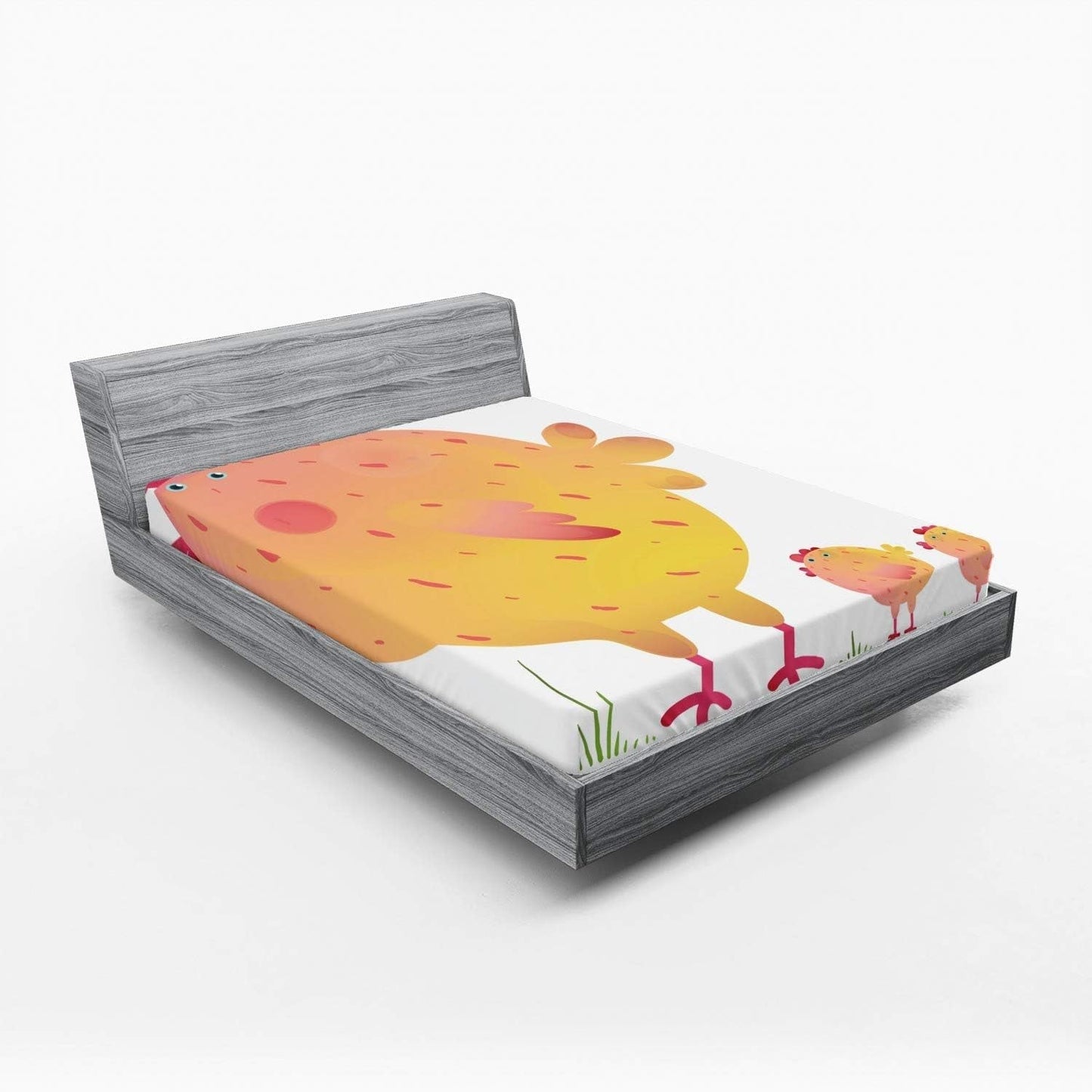 Chicken Fitted Sheet, Mother Hen and Chicks Farm Animals Agriculture Family Theme, Soft Decorative Fabric Bedding All-Round Elastic Pocket, Queen Size, Coral Orange