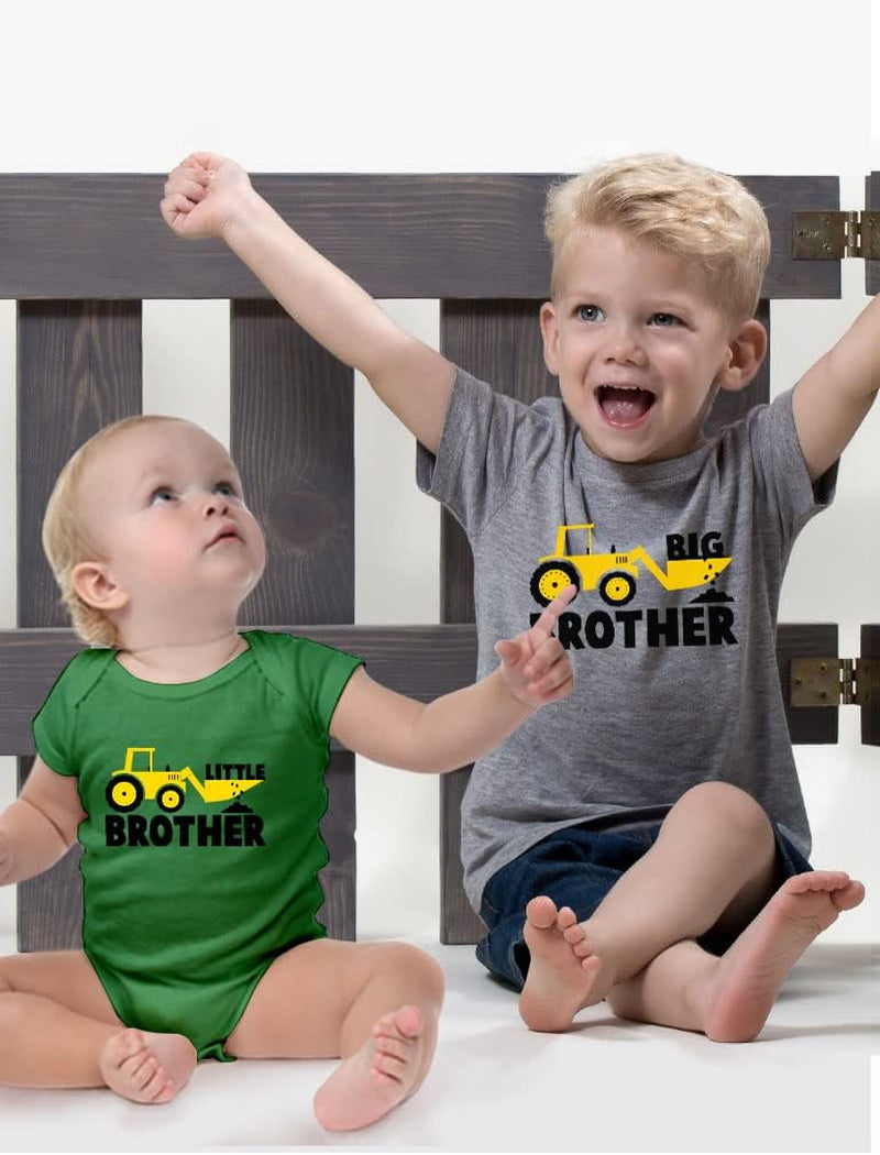 Tractor Big Brother Little Brother Matching Sibling Outfits Toddler Kids Tshirt & Baby Bodysuit Set