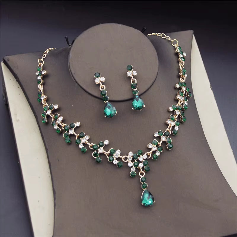 Fashion Bridal Jewelry Sets for Women Earring Necklace Set Rhinestone Crystal Wedding Necklaces Earrings Sets