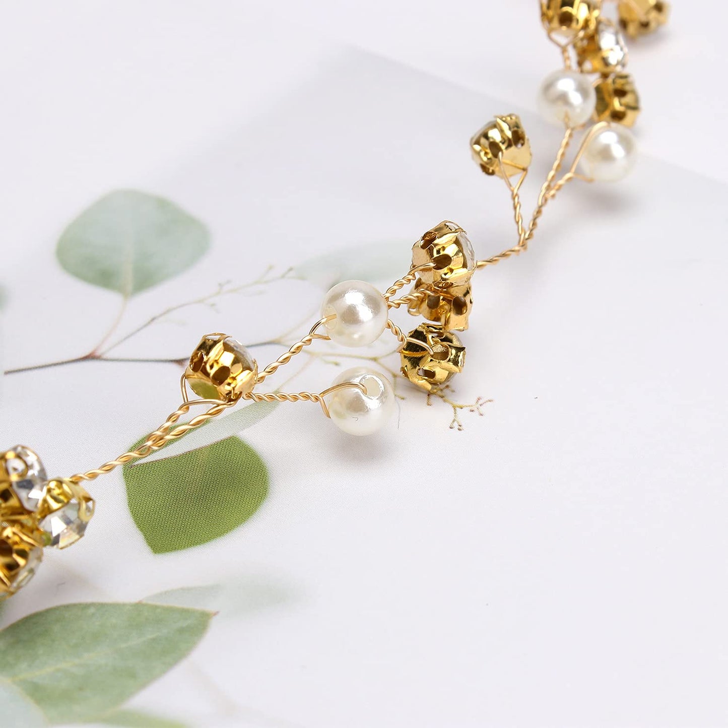 Bridal Headpiece - Gold Rhinestone Headband with Crystals, Wedding Hair Accessories for Brides and Bridesmaids