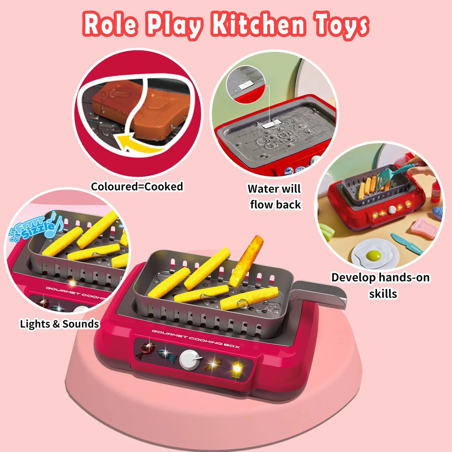 Kitchen Color-Changing Toys Food Gourmet Cooking Box Toy with Light 20PCS Simulation Playset Kitchen Accessories for Kids Gift