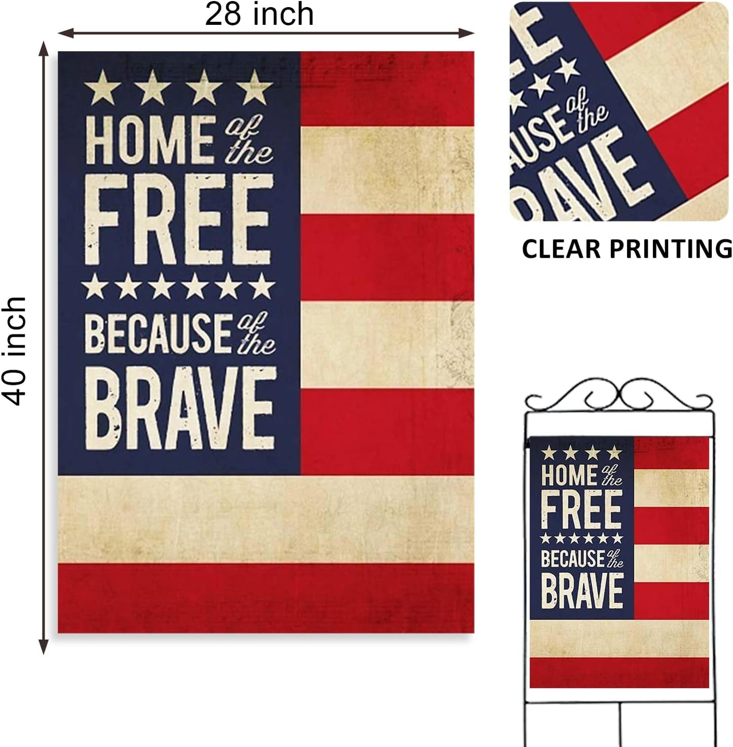 Decorative Home of Free Because of the Brave 4Th of July American Patriotic House Flag, USA Memorial Day Yard America outside Decoration, Spring Summer Outdoor Large Decor Double Sided 28X40