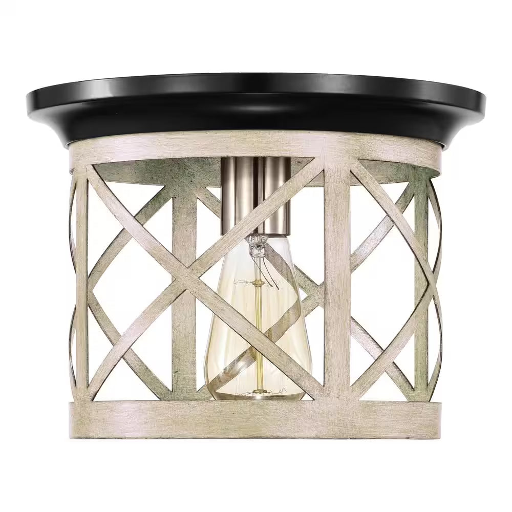 9.75 In. 1-Light Oil-Rubbed Bronze and Briarwood Finish Cage Drum Flush Mount