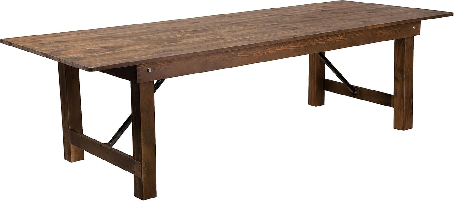 Hercules Series 9' X 40" Rustic Solid Pine Folding Dining Table, Rectangular Antique Farmhouse Dining and Event Extension Table
