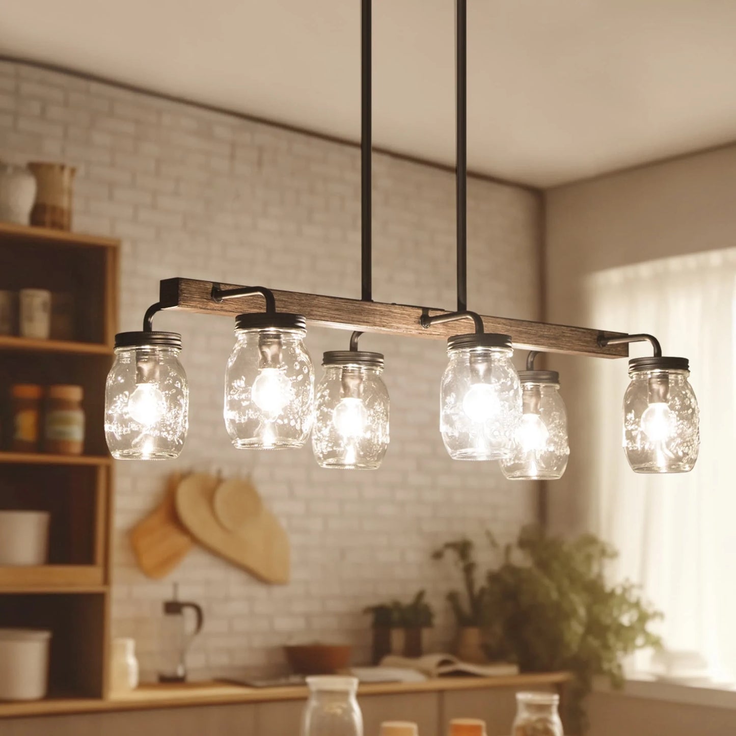 Modern Farmhouse 6-Light Chandelier Linear Kitchen Island Lights for Dining Room - L27.5" X W11"X H 71.5"