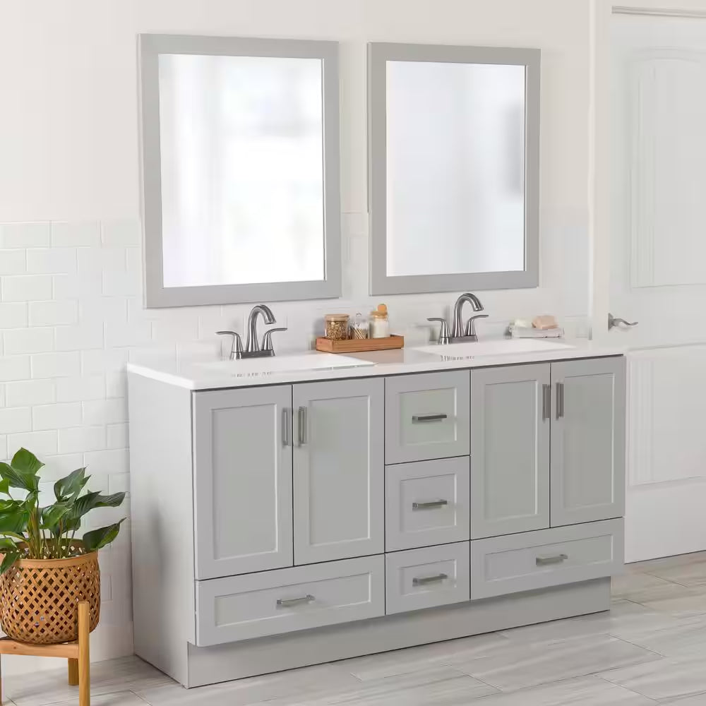 Maybell 61 In. Double Sink Pearl Gray Bath Vanity with White Cultured Marble Top (Assembled)