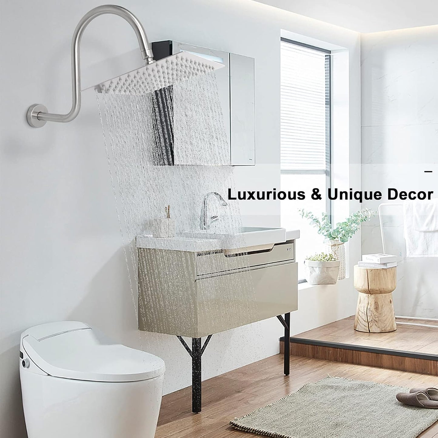 High Rise S Shape Shower Extension Arm, Shower Head Extender Shower Arm with Flange, Standard 1/2" Connection- Bathroom Accessory, 13 Inch (Brushed Nickel)