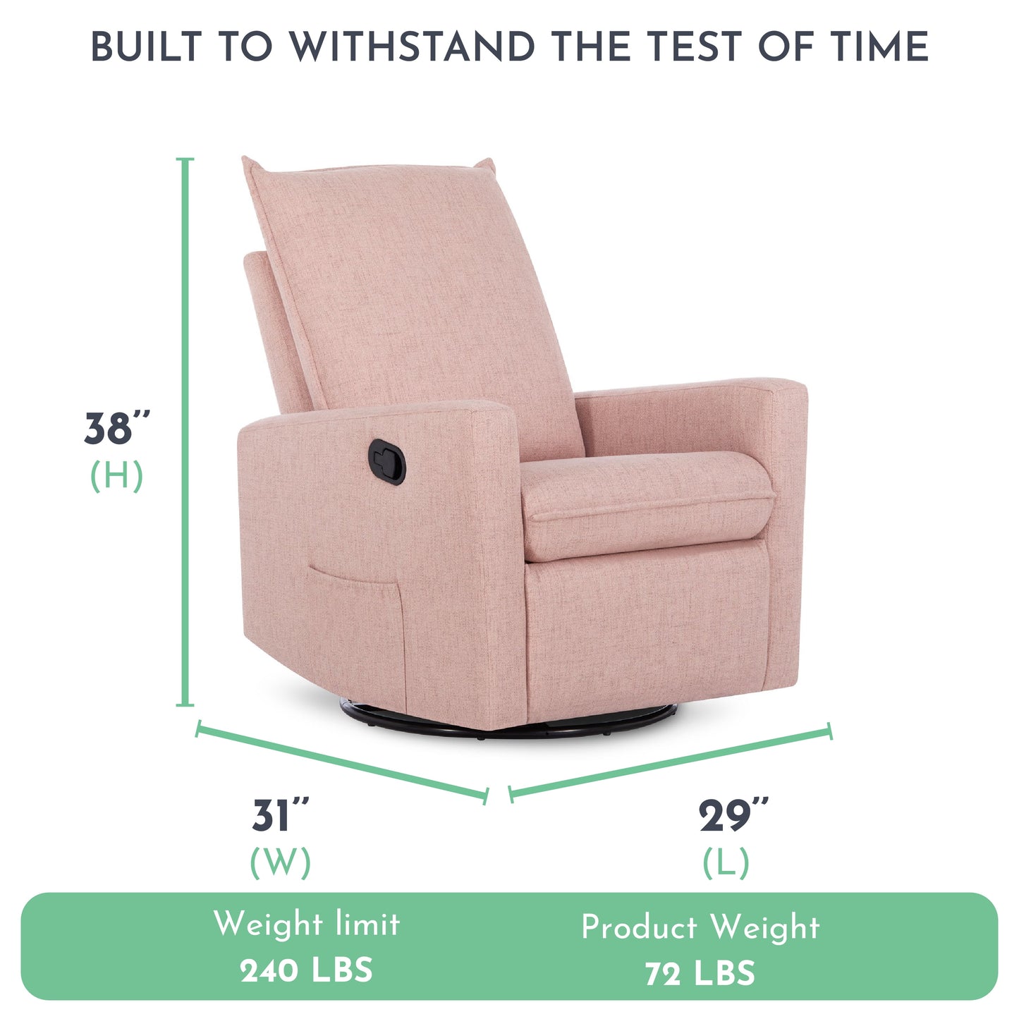 Faye Glider Recliner, Swivel Glider, Easy Assembly, Rose, Nursery Glider