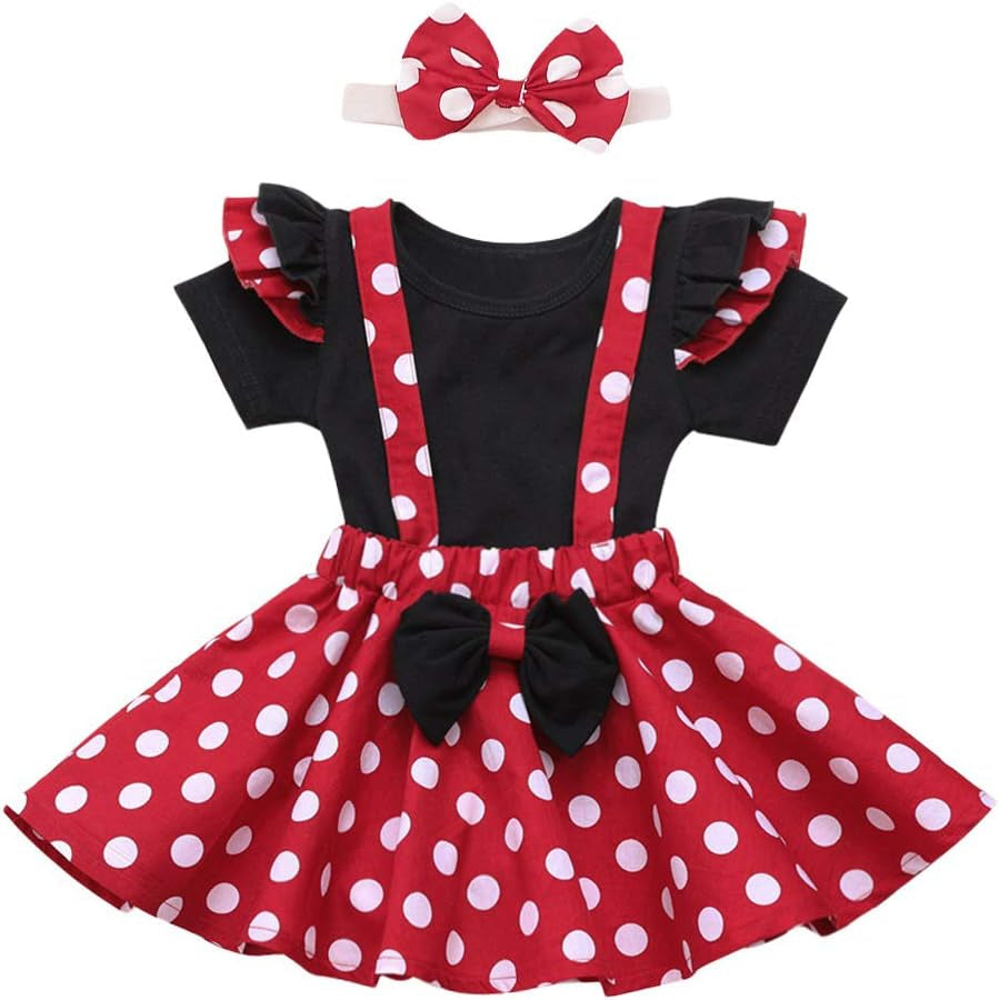 Polka Dots Tutu Costume for Baby Girl Princess 1St Birthday Party,Dress up W/Overall Suspender Skirt,Headband