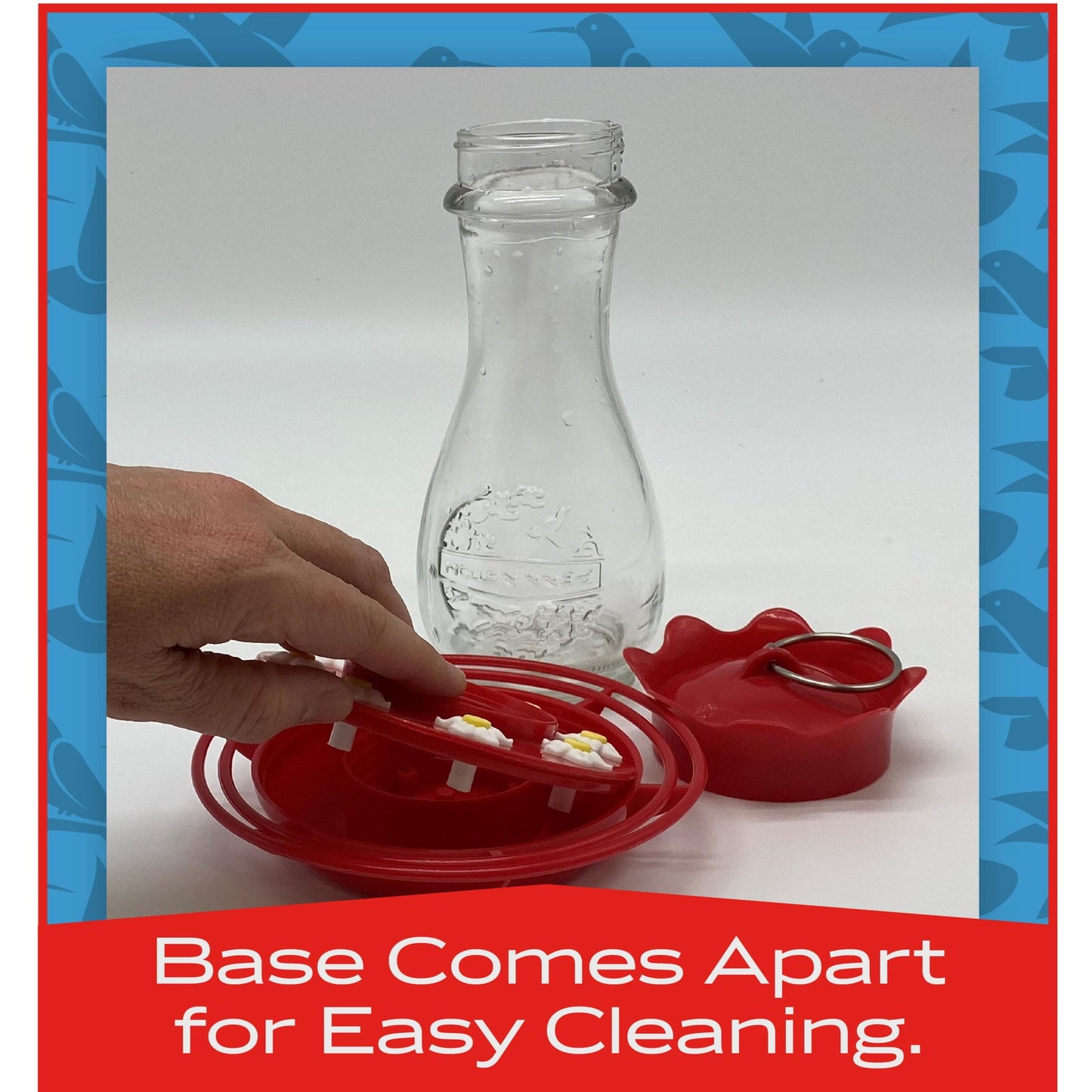 Glass Red Hummingbird Feeder, 16 Oz Nectar Capacity