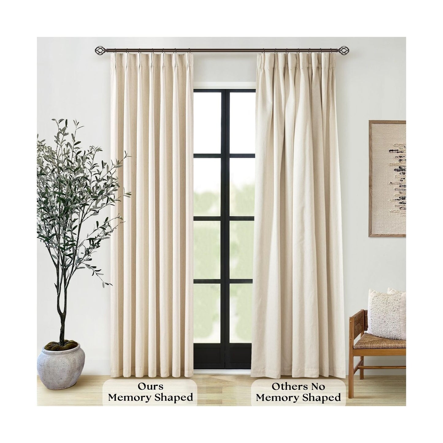 Pleated Linen Blackout 120 Inch Curtains for Living Room Dining 2 Panels Set ...