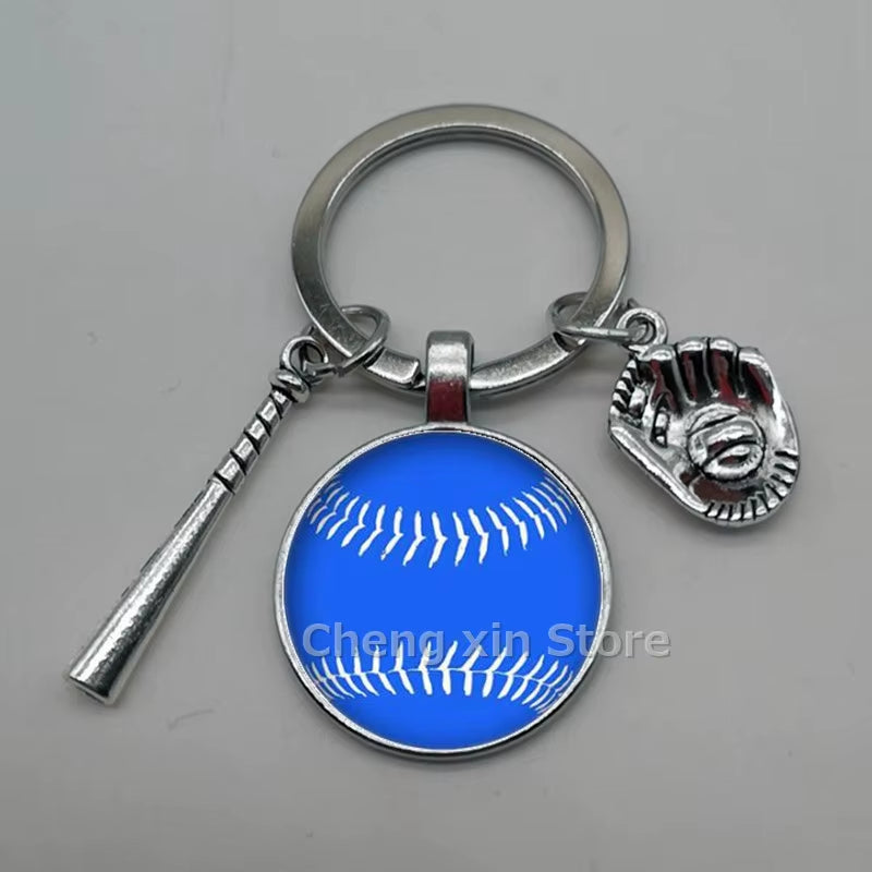 Baseball Softball Convex Photo Glass round Dome Keychain Jewelry, DIY Keychain