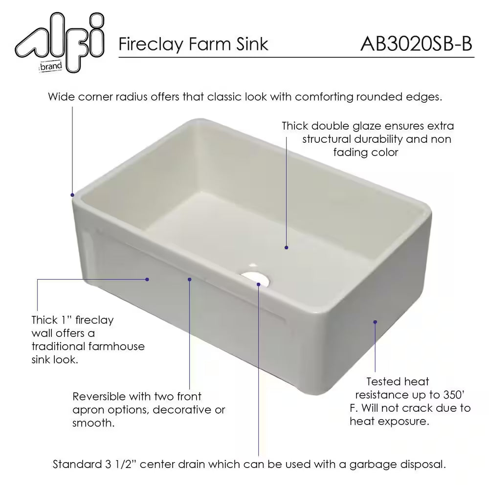 AB3020SB-B Farmhouse Fireclay 29.75 In. Single Bowl Kitchen Sink in Biscuit
