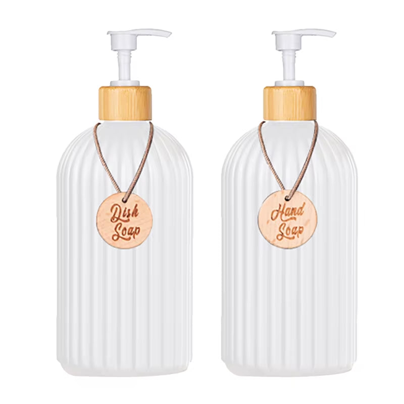 Strip Soap Dispenser with Bamboo Pump Refillable Shampoo Conditioner Hands and Dishes Soap Dispenser Bottle for Kitchen Bathroom