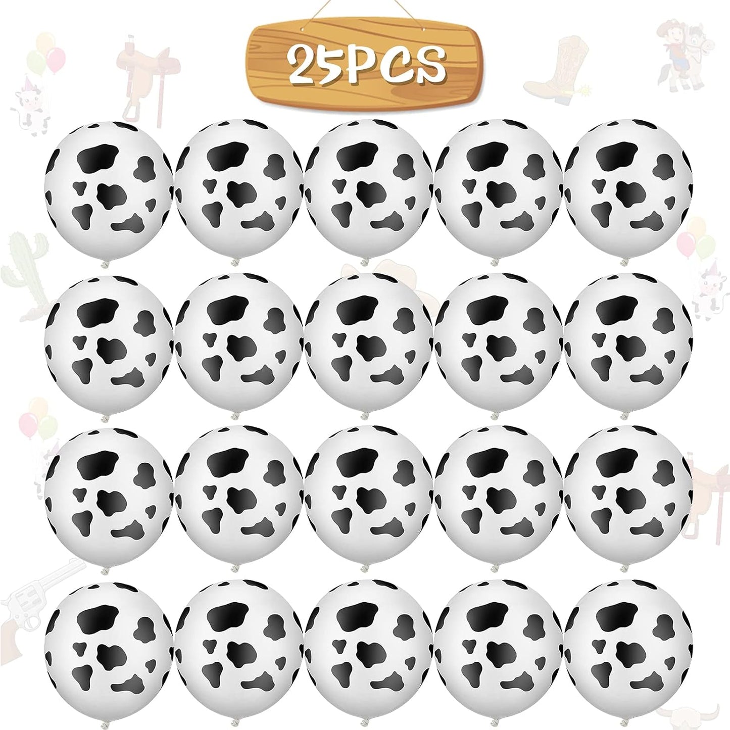 25 Pieces Cow Party Balloons Funny Print Balloons Latex Balloons Western Theme Farm Balloons for Birthday Farm Party Favor Supplies Decorations(Cow Style)