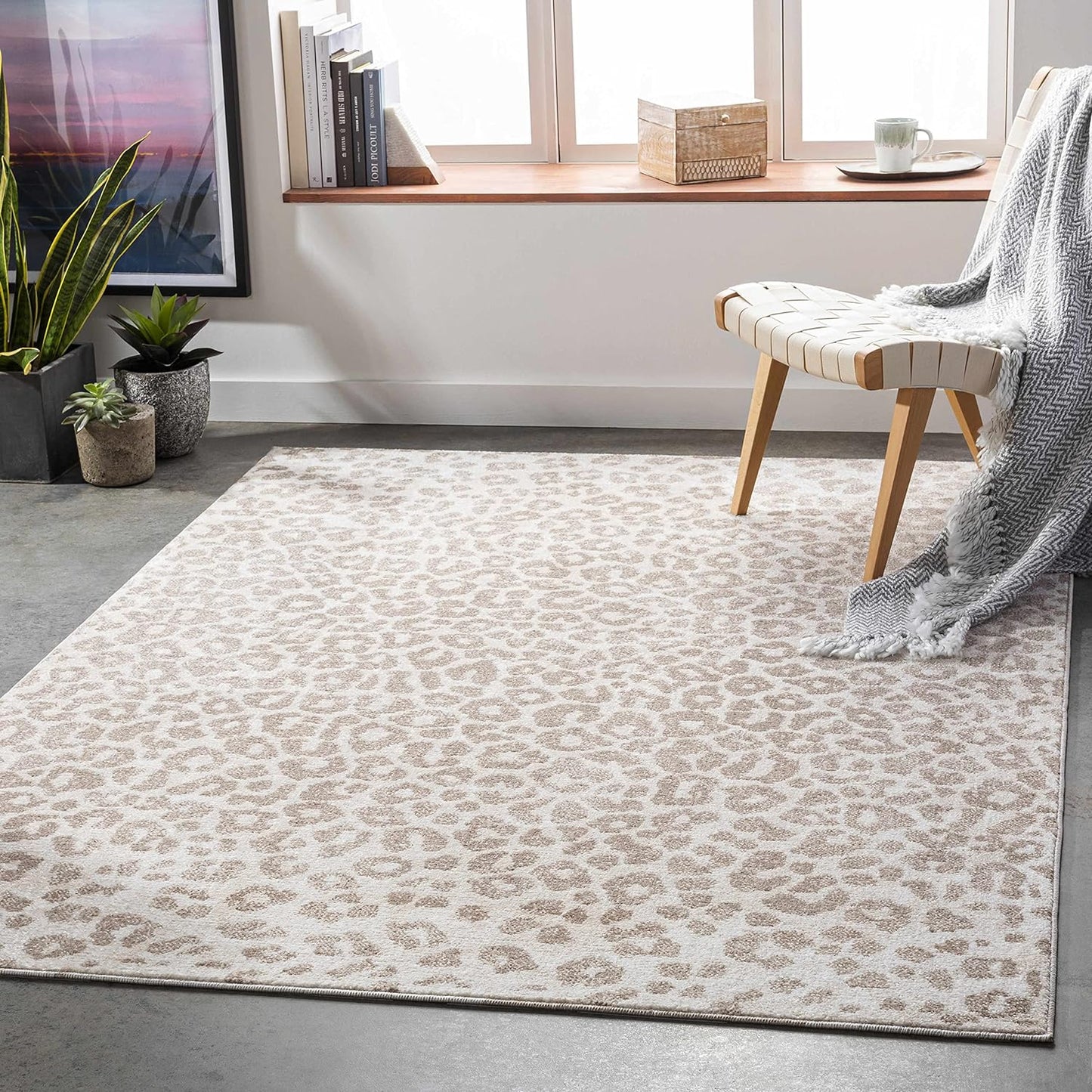 Bonhill Modern Animal Print Area Rug for Living Room, Bedroom, Dining Room - Bohemain Leopard Print Carpet - Tan, Terracota, Brown, Beige, Ivory - 7'10" X 10' (8X10)
