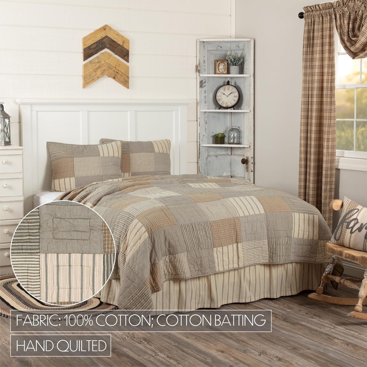 Sawyer Mill Patchwork Chambray Cotton Farmhouse Bedding Pre-Washed Square Sham Queen Quilt Set, Twin, Charcoal Grey