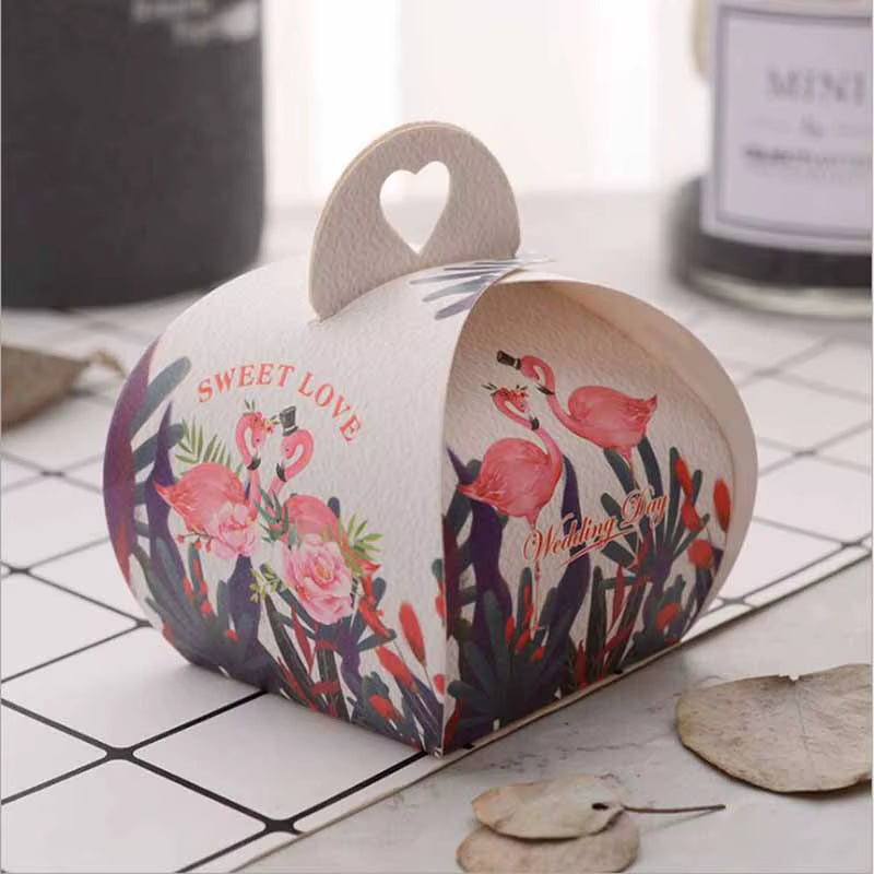10Pcs 5.5X5.5X6.5Cm Paper Candy Box Flamingo Chocolate Gift Box for Baby Shower Birthday Wedding Party Supplies