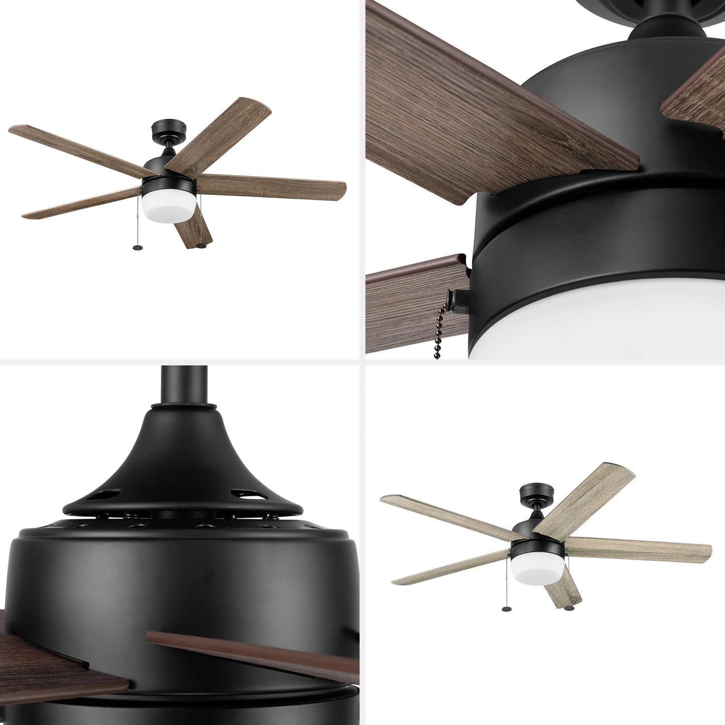52" Pearce Modern Black Indoor Ceiling Fan with Light, Adjustable Color Temperature & Reverse Airflow