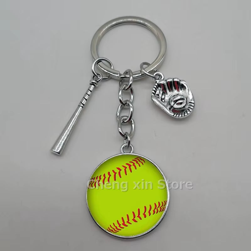 Baseball Softball Convex Photo Glass round Dome Keychain Jewelry, DIY Keychain