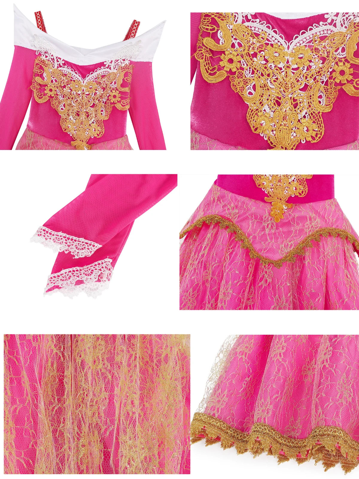 Girls Princess Dress up Aurora Fancy Dresses Birthday Party Cosplay for Kids Evening Gown with Accessories