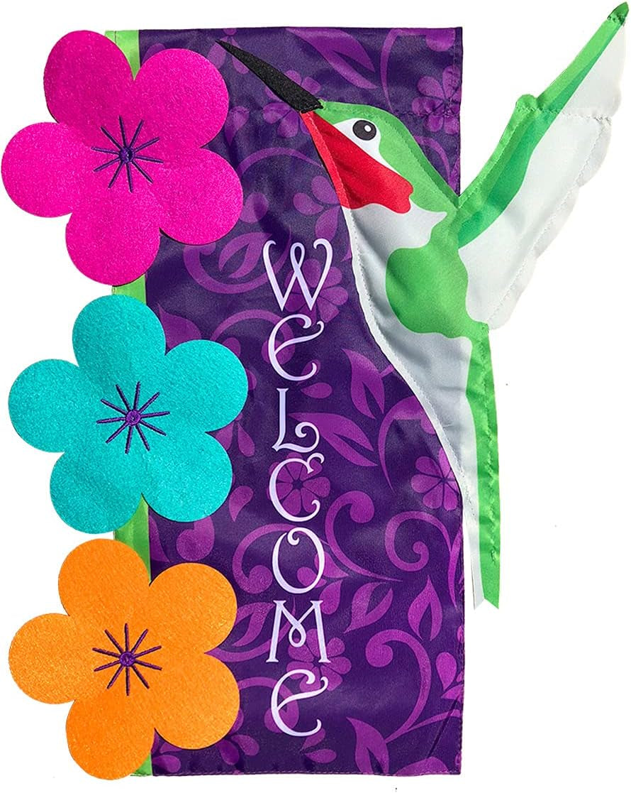 Hummingbird Applique Spring Garden Flag Welcome Sculpted 12.5" X 18"