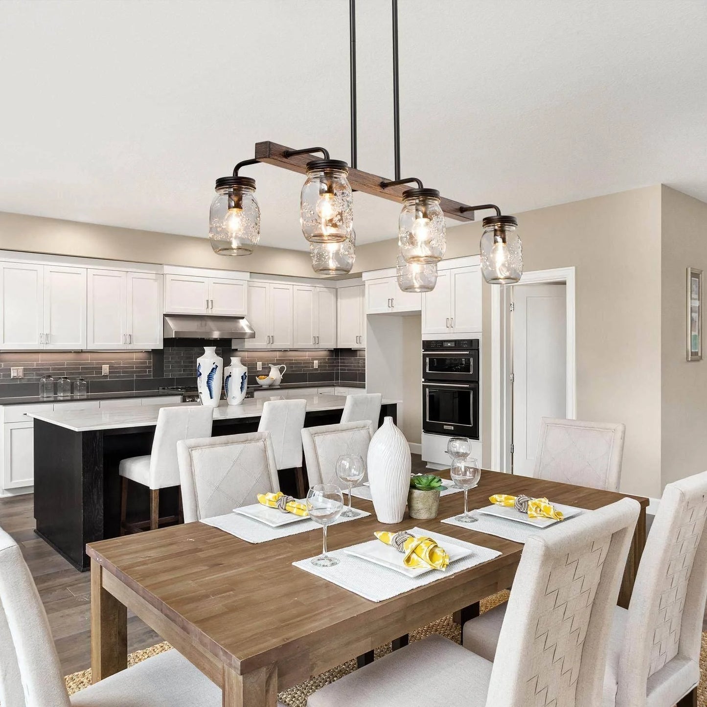 Modern Farmhouse 6-Light Chandelier Linear Kitchen Island Lights for Dining Room - L27.5" X W11"X H 71.5"