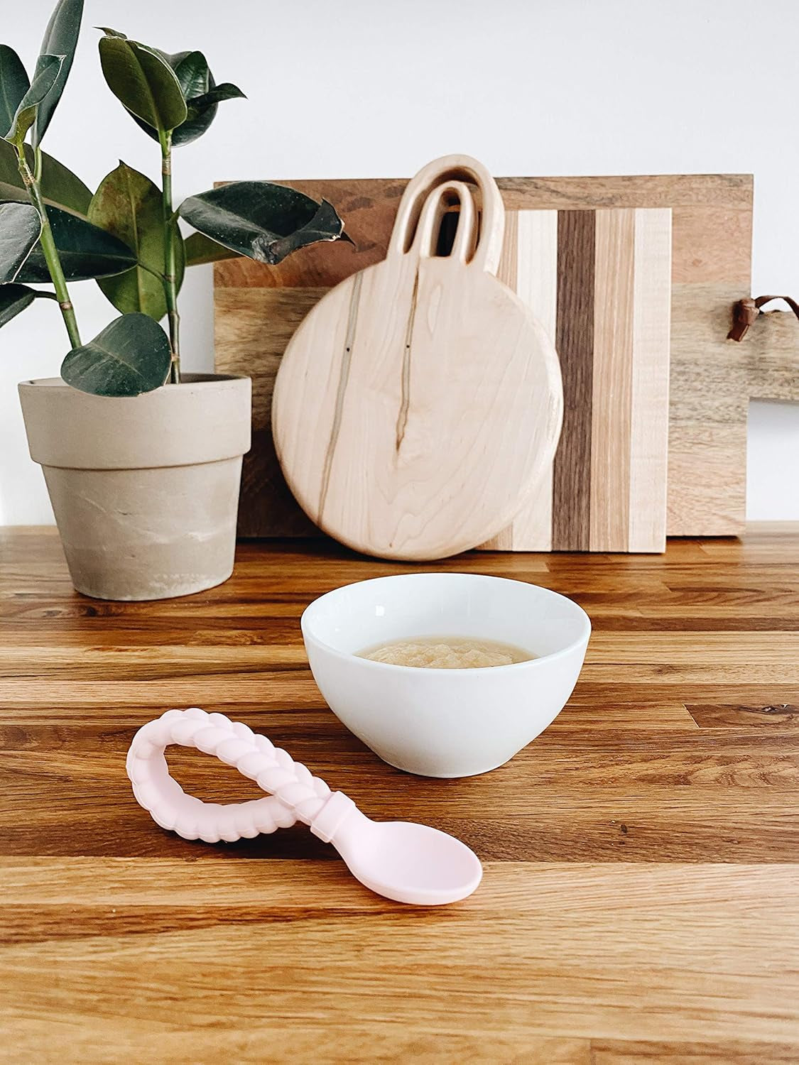 Silicone Spoon & Fork Set; Baby Utensils Featuring a Baby Fork and Spoon with Looped, Braided Handles - Made of 100% Food Grade Silicone & Bpa-Free - Ages 6 Months and up (Pink)