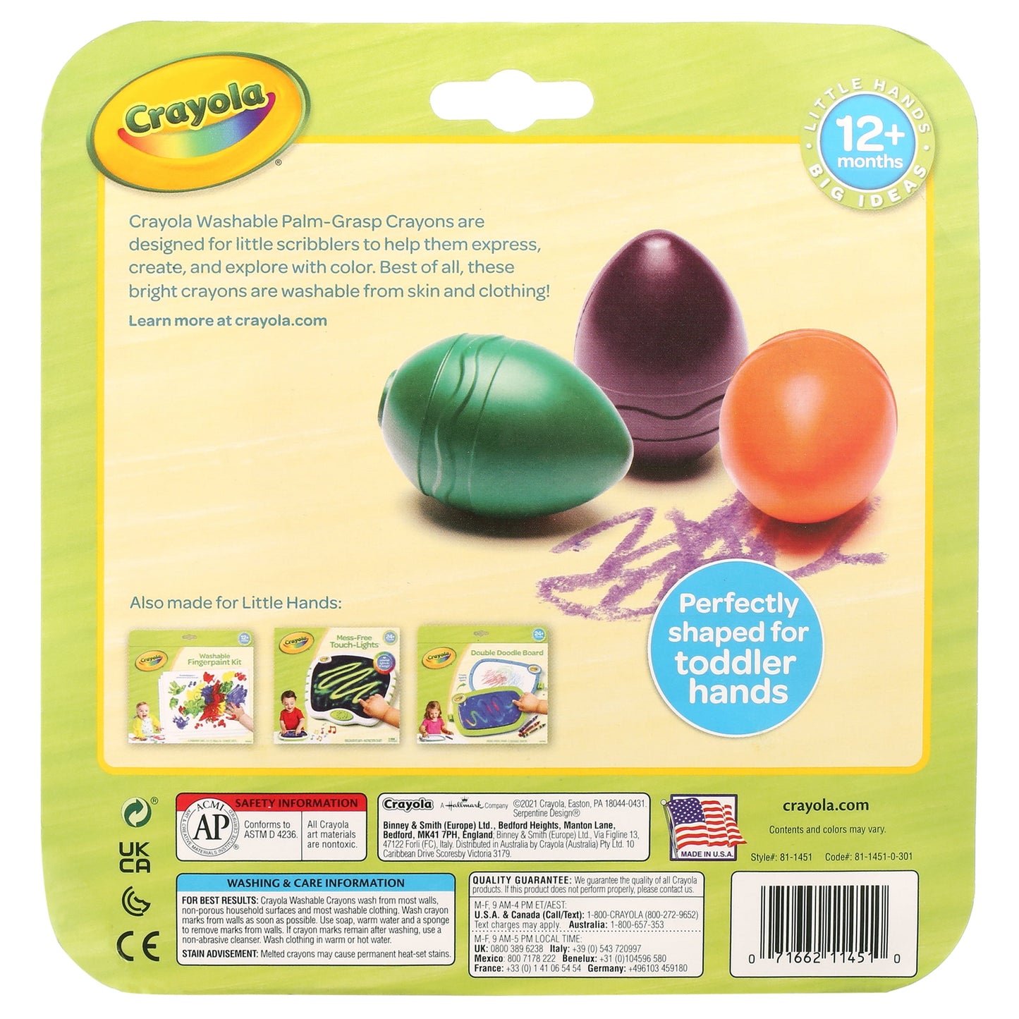 My First Washable Palm Grasp Crayons, 6 Count
