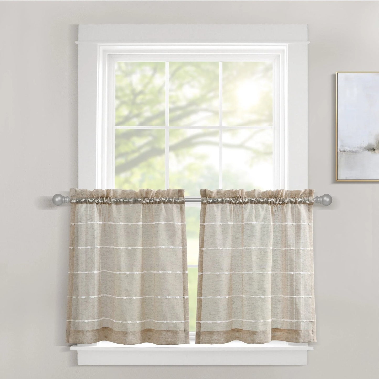 Farmhouse Textured Sheer Kitchen Tiers - Beige - 29 X 24