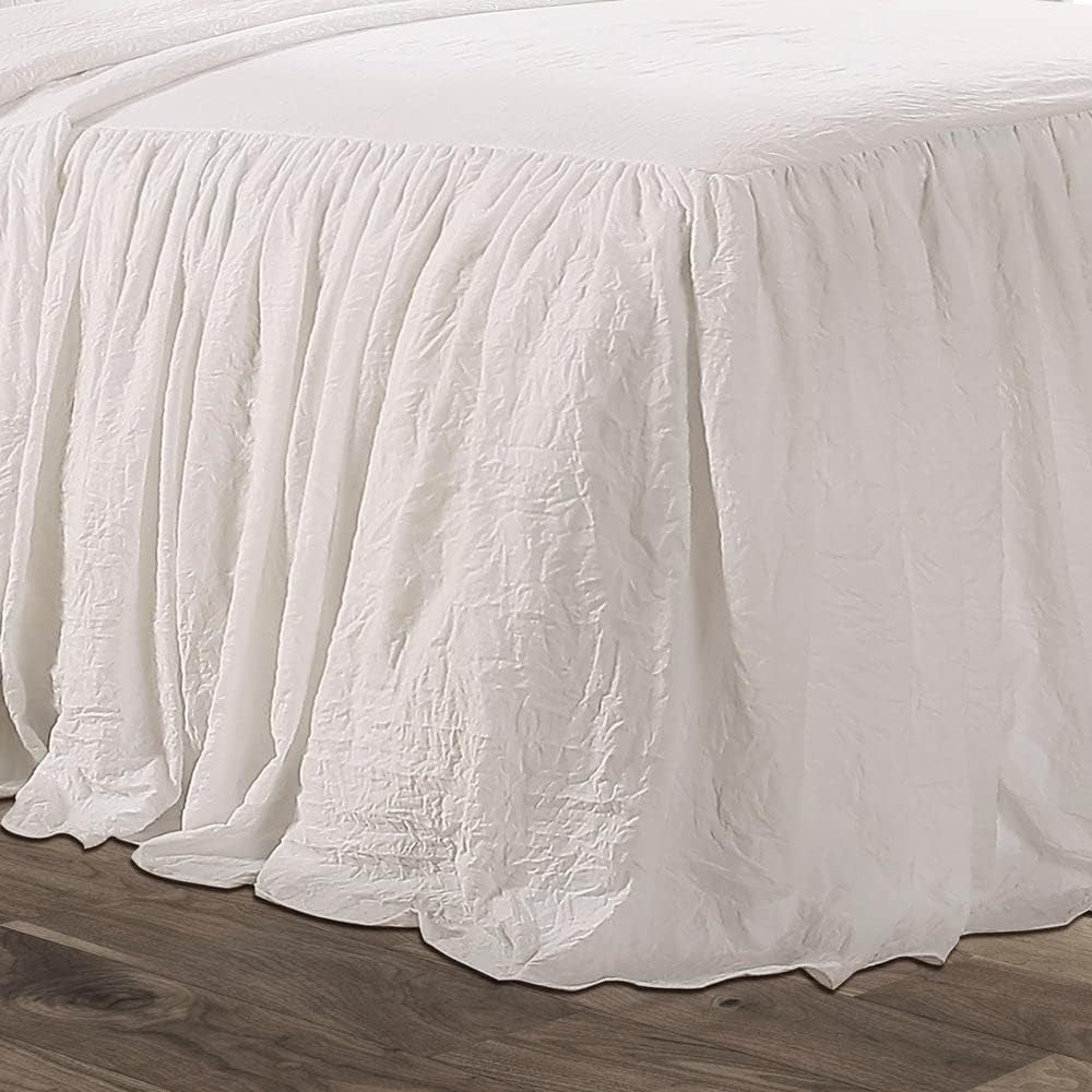 Ruffle Skirt Bedspread Set - 3 Piece Luxurious Farmhouse Bedding Set - Elegant, Charming Ruffle Detail - Timeless Style & Classic Design - Soft and Lightweight - King, White