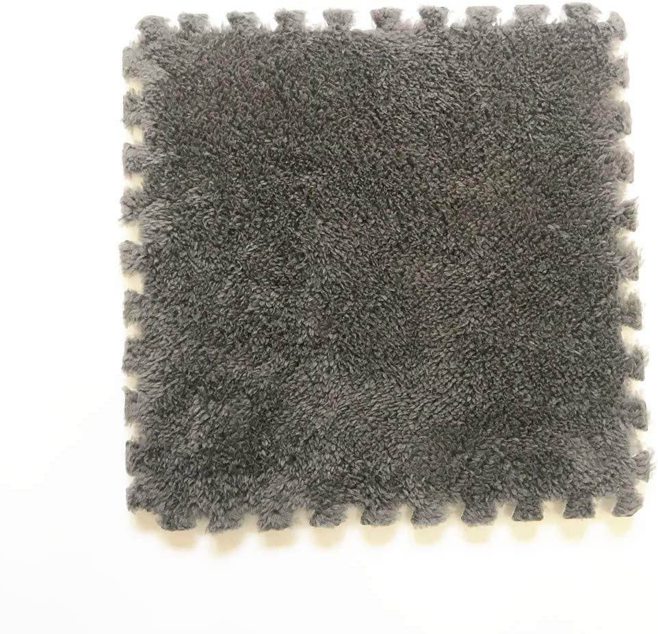 Interlocking Carpet Shaggy Soft EVA Foam Mats Fluffy Area Rugs Protective Floor Tiles Exercise Play Mat for Children Kids Room Home Parlor Bedroom (12 Pcs, Gray)
